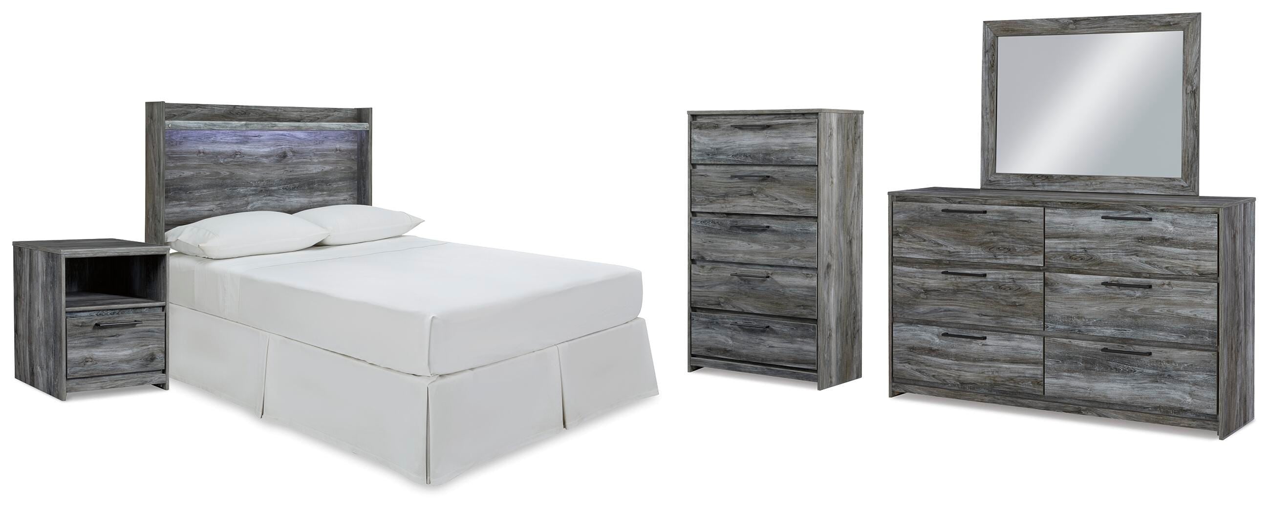 Baystorm Panel Headboard Bed. Dresser, Mirror, Chest and Nightstand