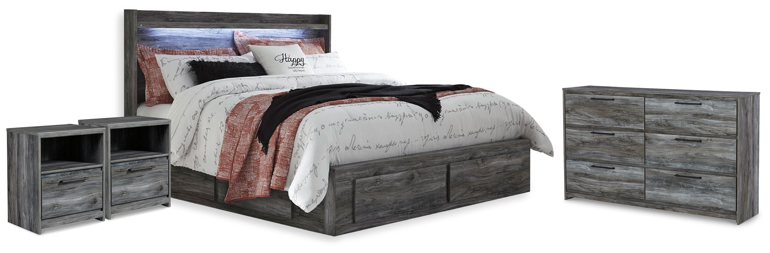 Seagrant Panel Bed with Storage, Dresser and 2 Nightstands