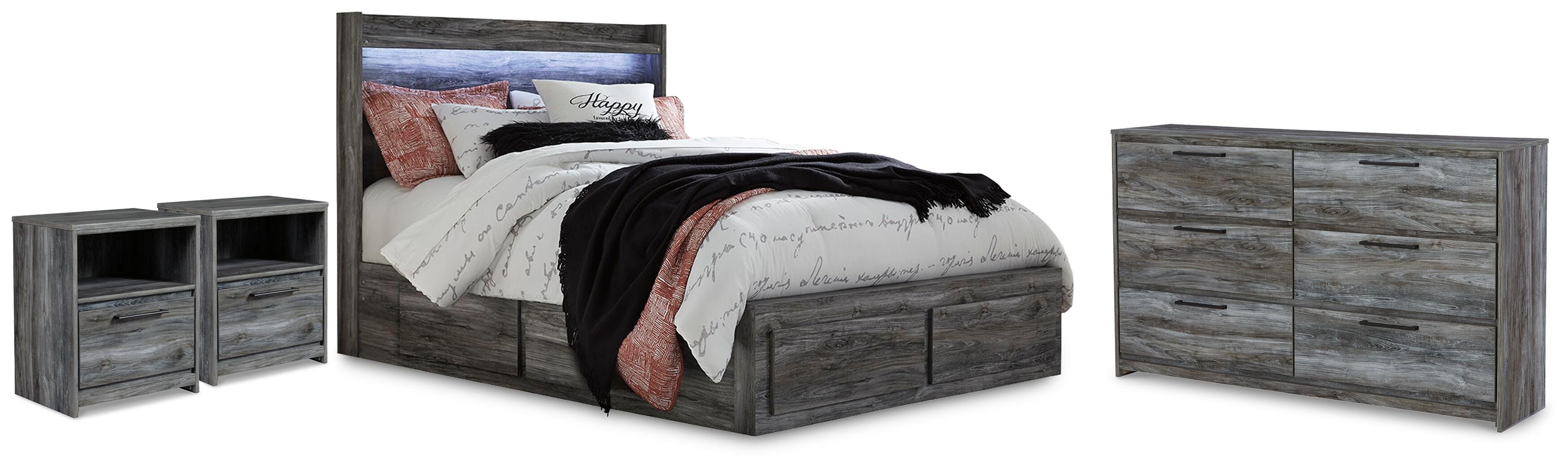 Seagrant Panel Bed with Storage, Dresser and 2 Nightstands