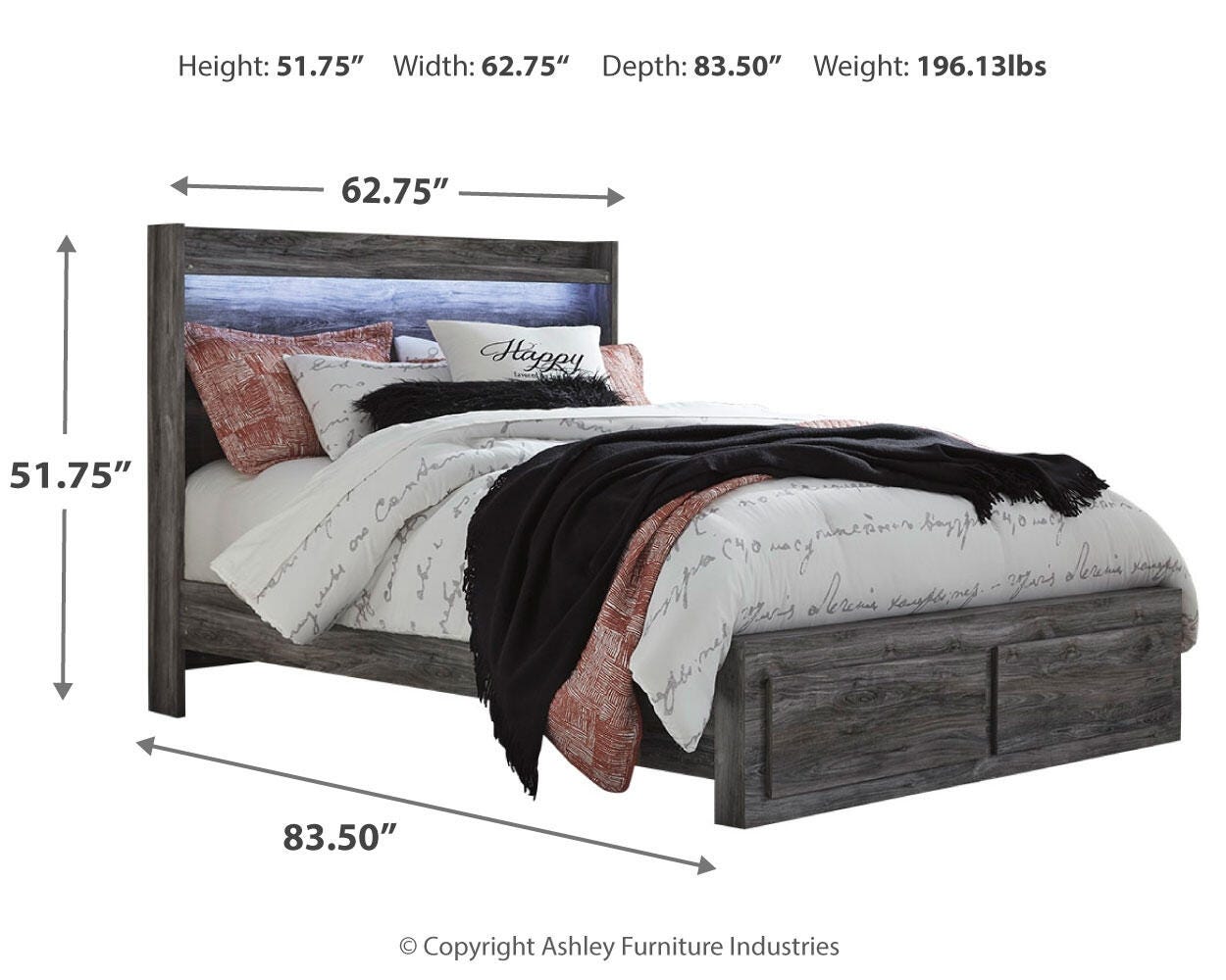 Baystorm Panel Bed with 2 Storage Drawers with Mirrored Dresser and Nightstand