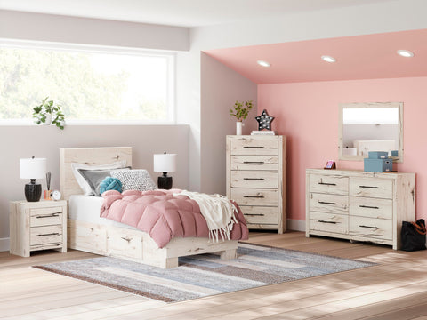 Whitaker Panel Bed with Storage, Dresser and Mirror