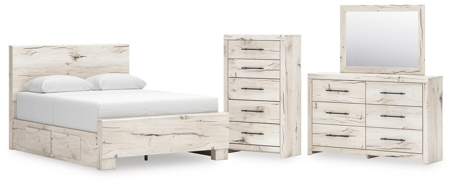 Whitaker Panel Bed with Storage, Dresser, Mirror and Chest