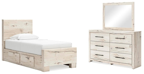 Whitaker Panel Bed with Storage, Dresser and Mirror