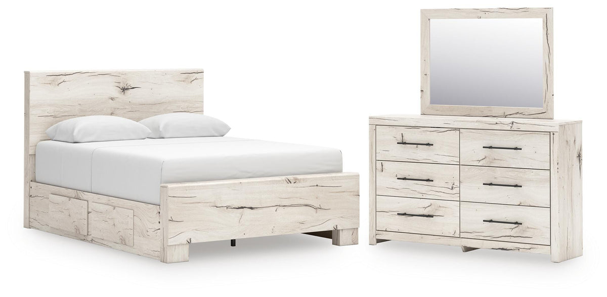 Whitaker Panel Bed with Storage, Dresser and Mirror