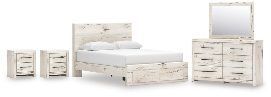 Whitaker Panel Storage Bed, Dresser, Mirror and 2 Nightstands