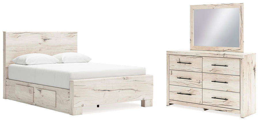 Whitaker Panel Bed with Storage, Dresser and Mirror