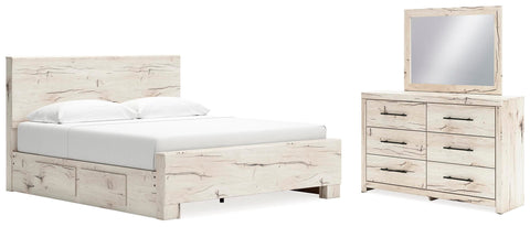 Whitaker Panel Bed with Storage, Dresser and Mirror