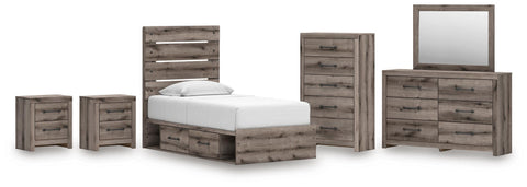 Graystorm Panel Storage Bed, Dresser, Mirror, Chest and 2 Nightstands