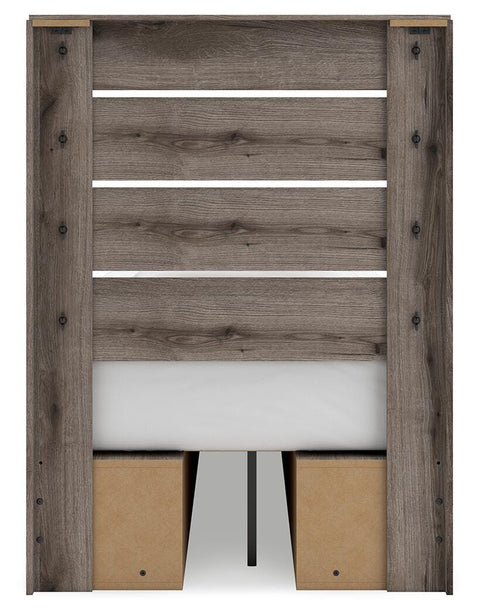 Graystorm Panel Bed with Storage, Dresser and Mirror