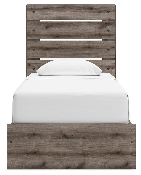 Graystorm Panel Bed with Storage, Dresser and Mirror