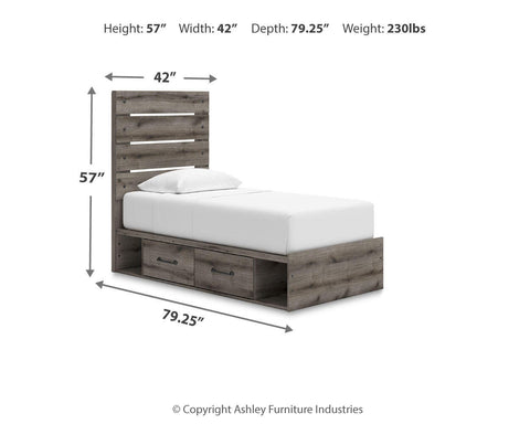Graystorm Panel Bed with Storage, Dresser and Mirror