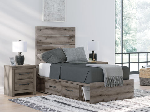 Graystorm Panel Bed with Storage, Dresser and Mirror
