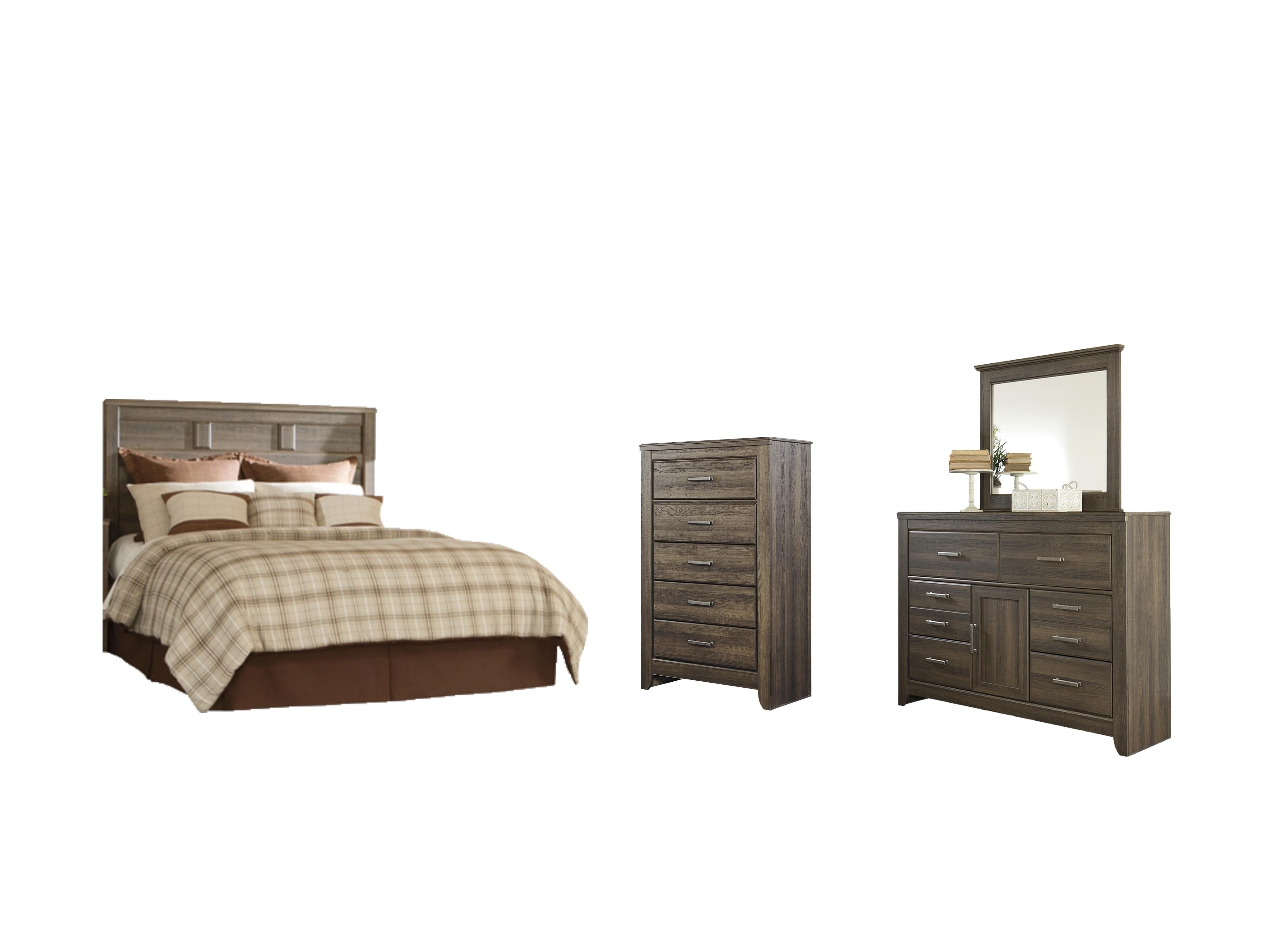 Juararo Panel Headboard with Mirrored Dresser and Chest