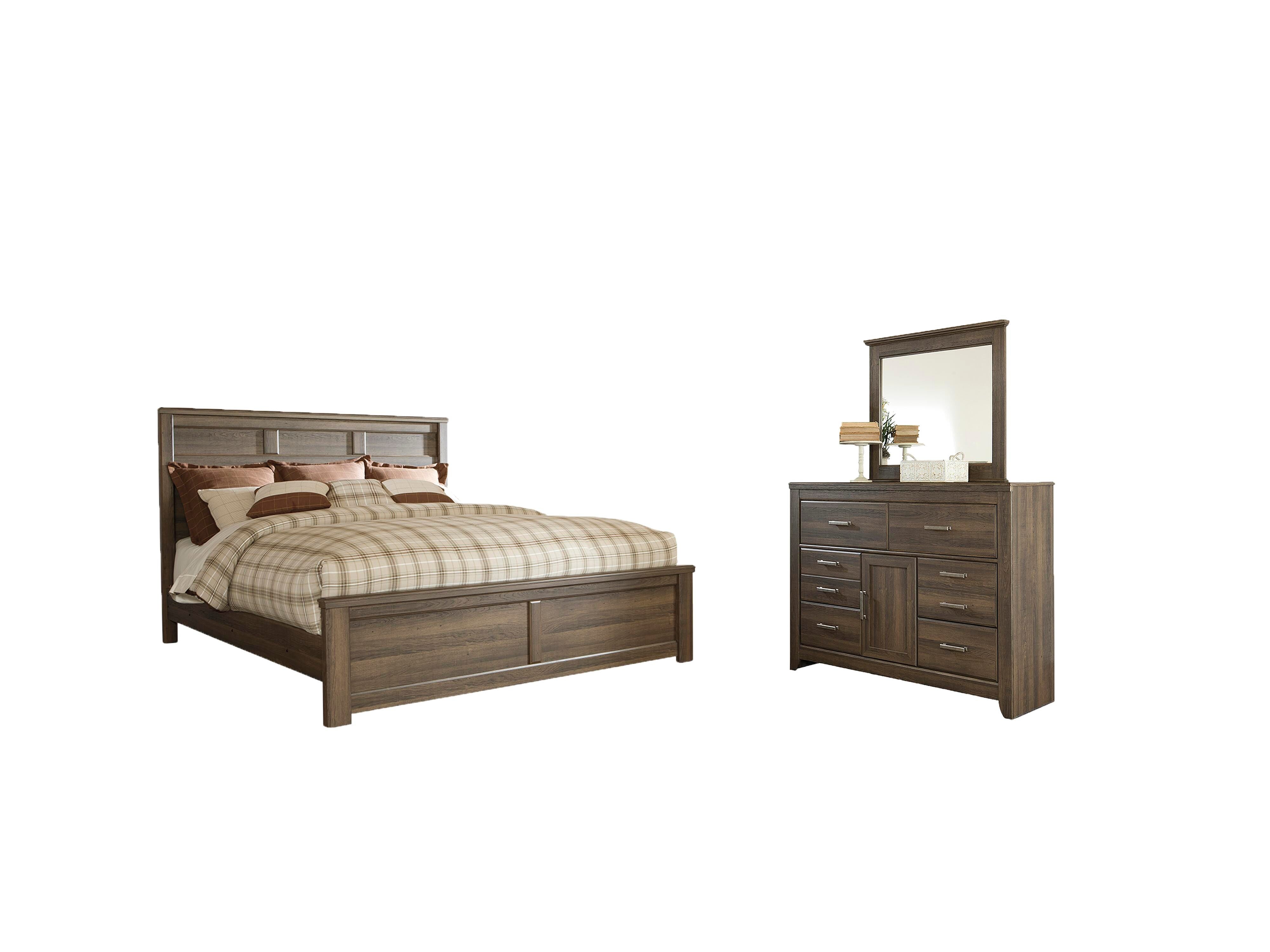 Juararo Panel Bed with Mirrored Dresser