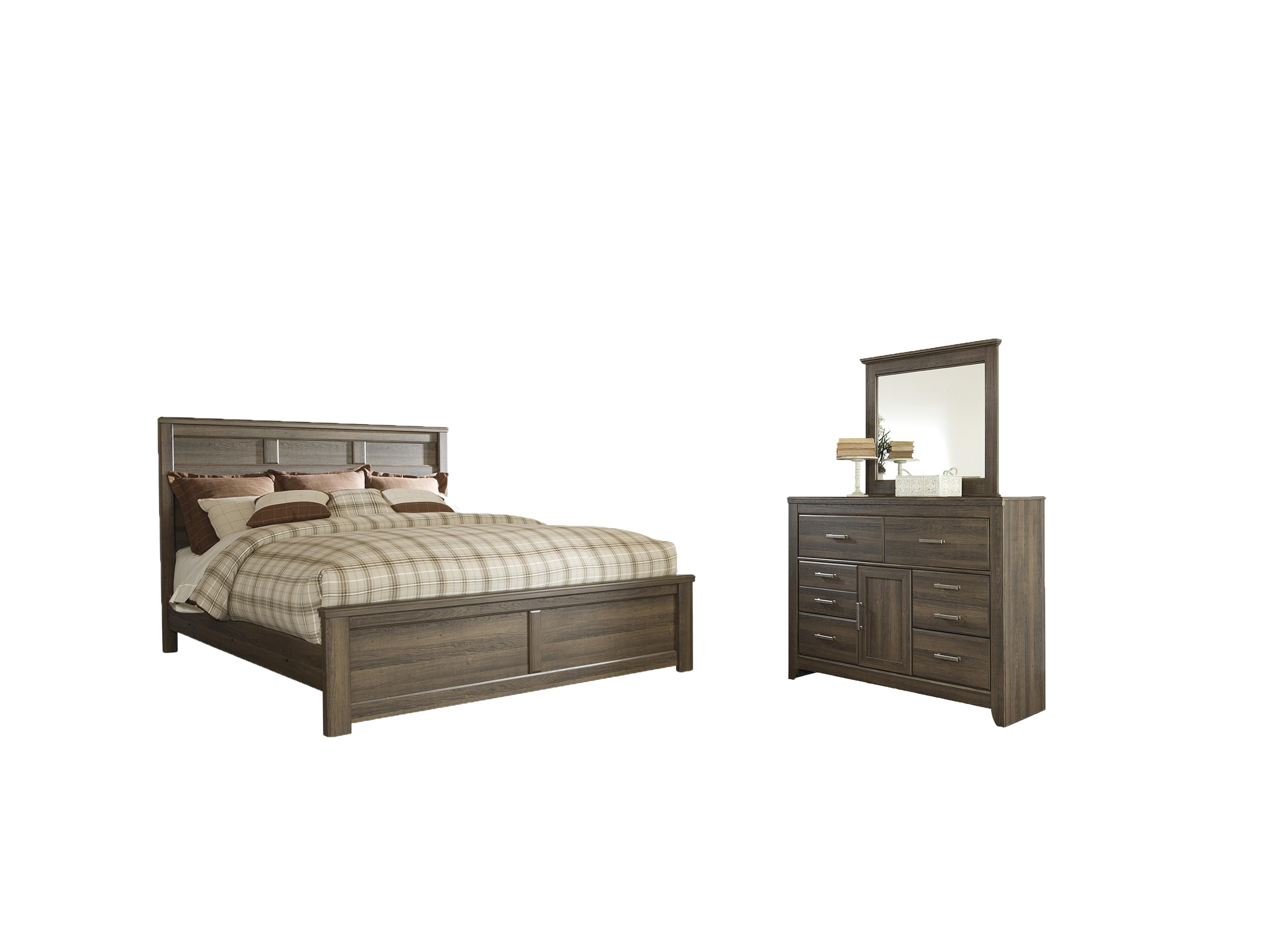 Juararo Panel Bed with Mirrored Dresser