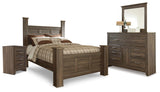 Juararo Poster Bed with Mirrored Dresser and Nightstand