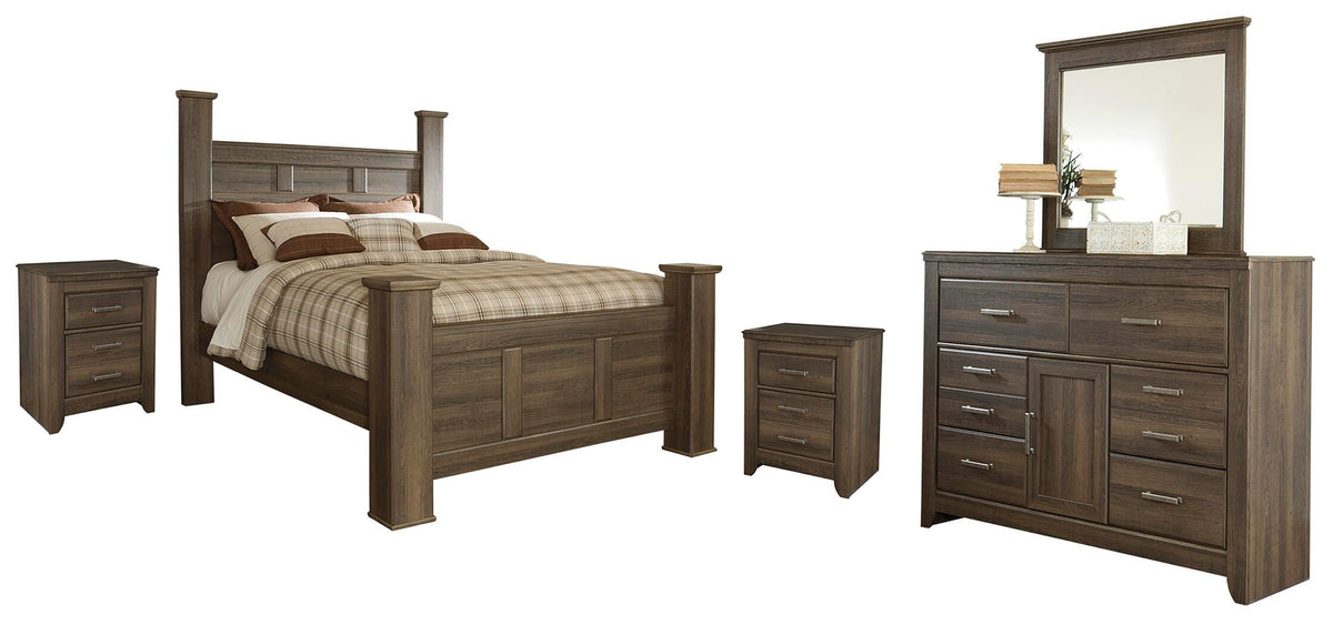 Everton Poster Bed with Mirrored Dresser and 2 Nightstands