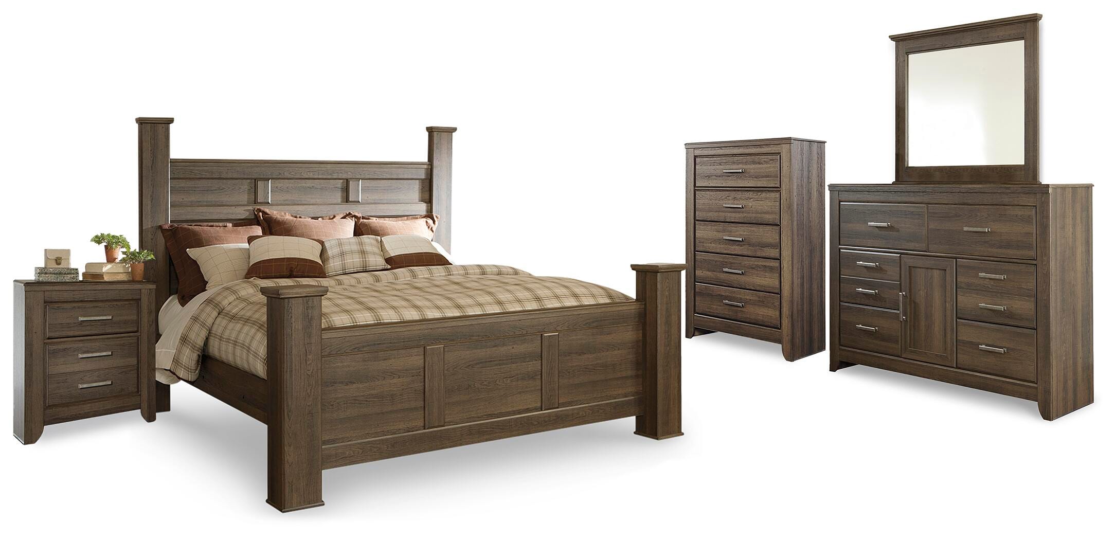 Juararo Poster Bed, Dresser, Mirror, Chest and Nightstand