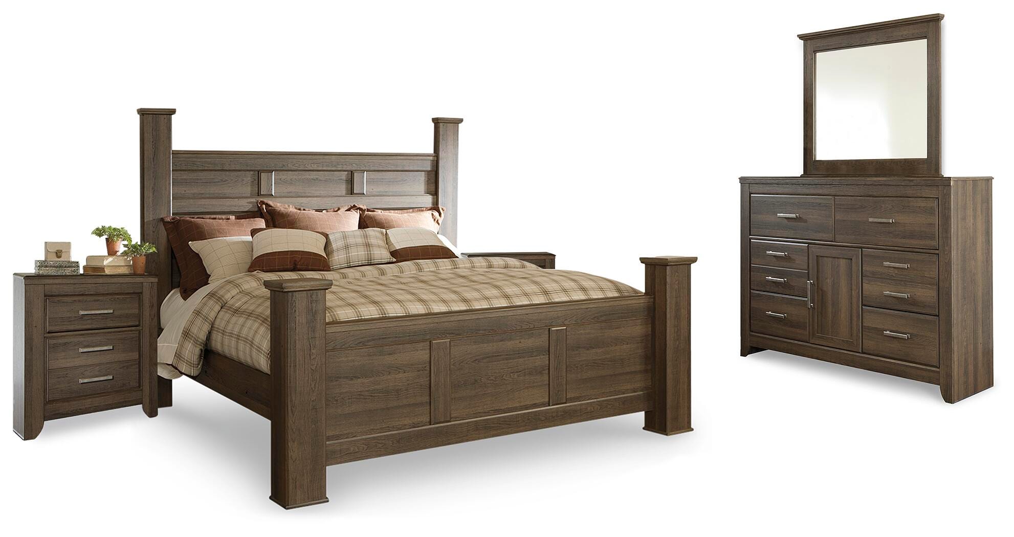 Everton Poster Bed with Mirrored Dresser and 2 Nightstands