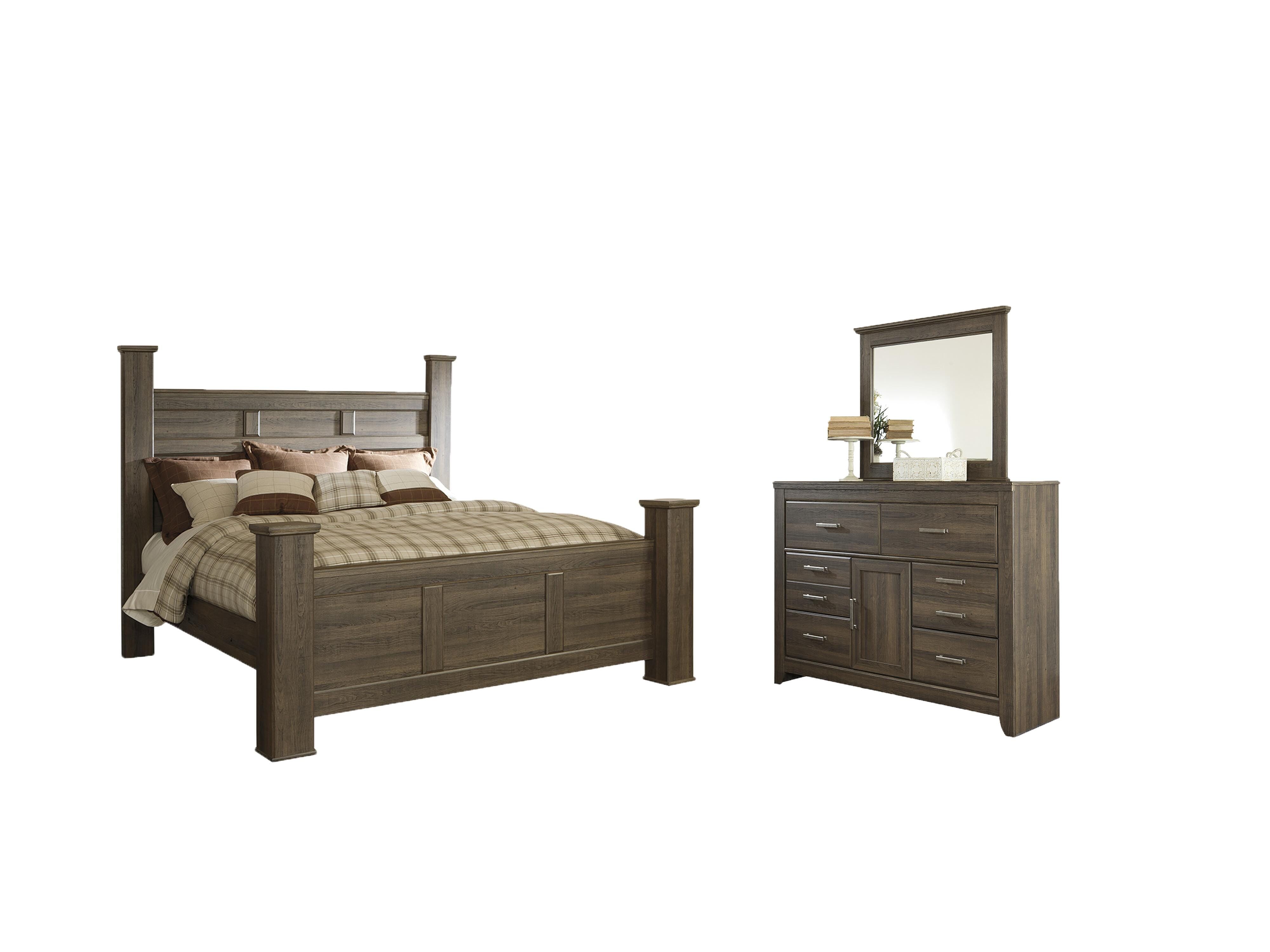 Juararo Poster Bed with Mirrored Dresser