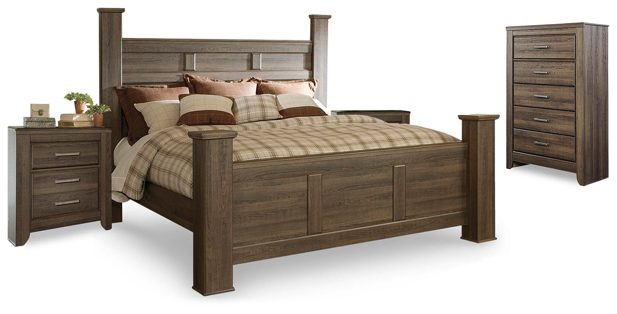 Juararo Poster Bed, Chest and 2 Nightstands