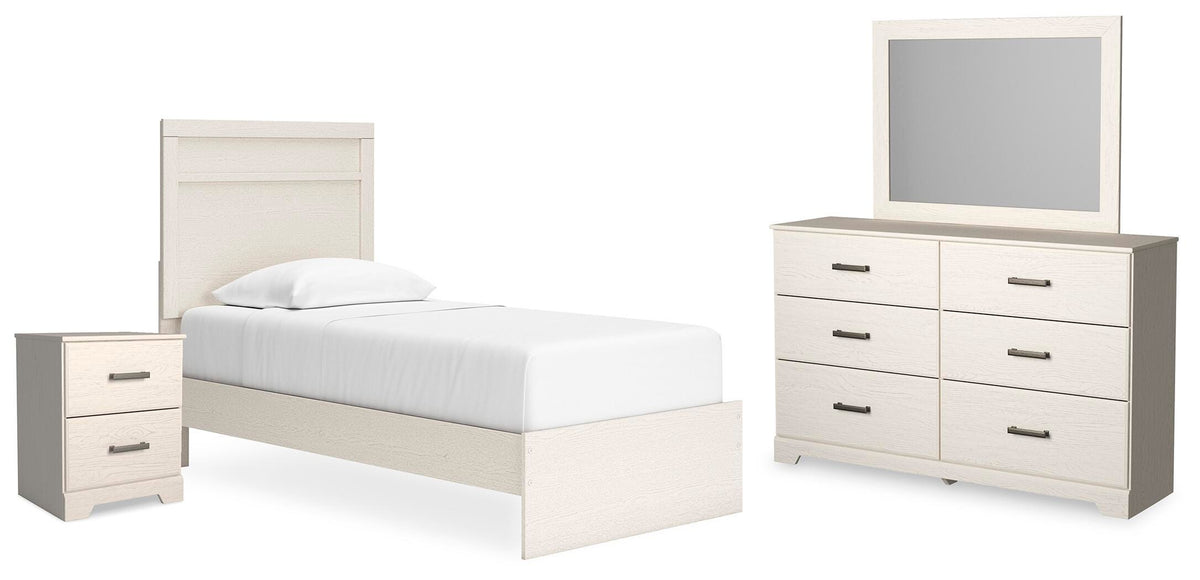 Stelsie Panel Bed with Mirrored Dresser and Nightstand