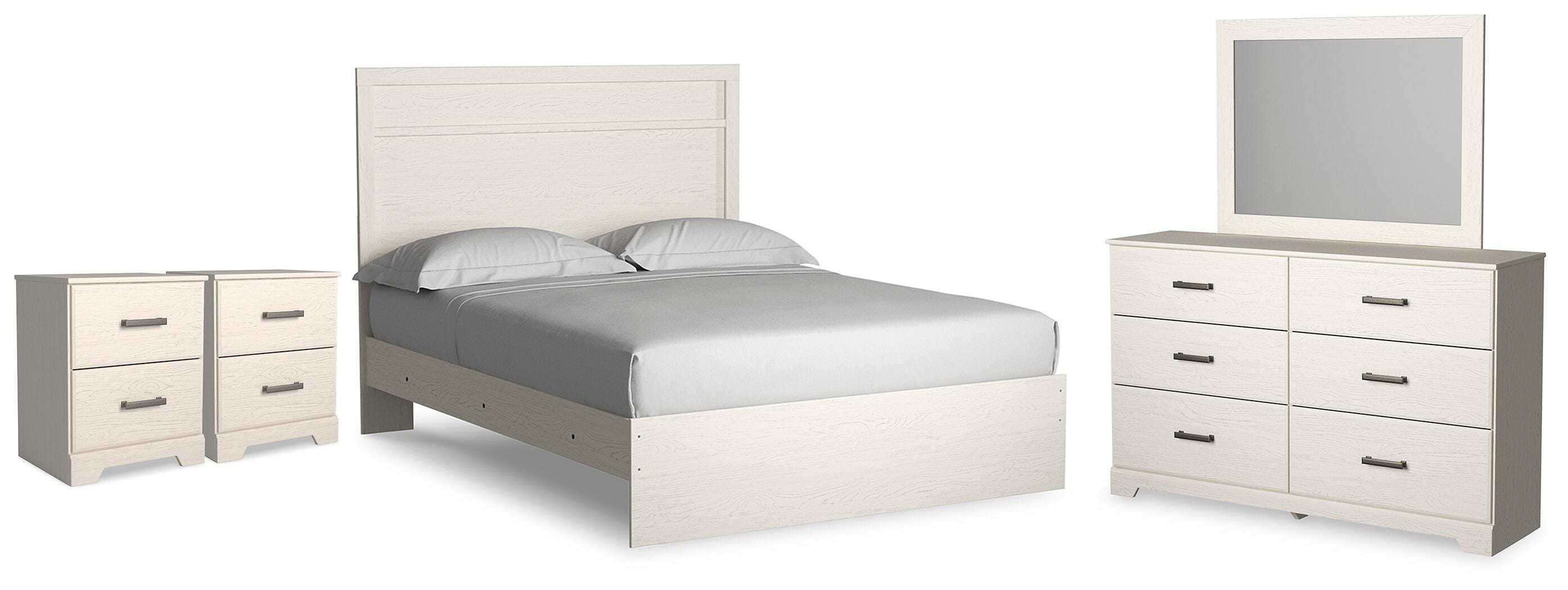 Stelsie Panel Bed with Mirrored Dresser and 2 Nightstands