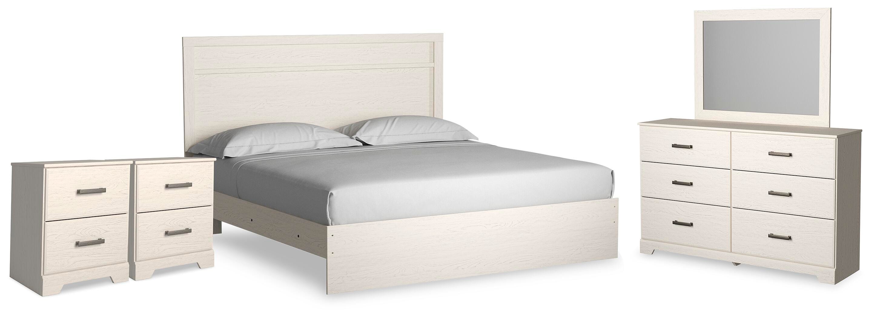 Stelsie Panel Bed with Mirrored Dresser and 2 Nightstands