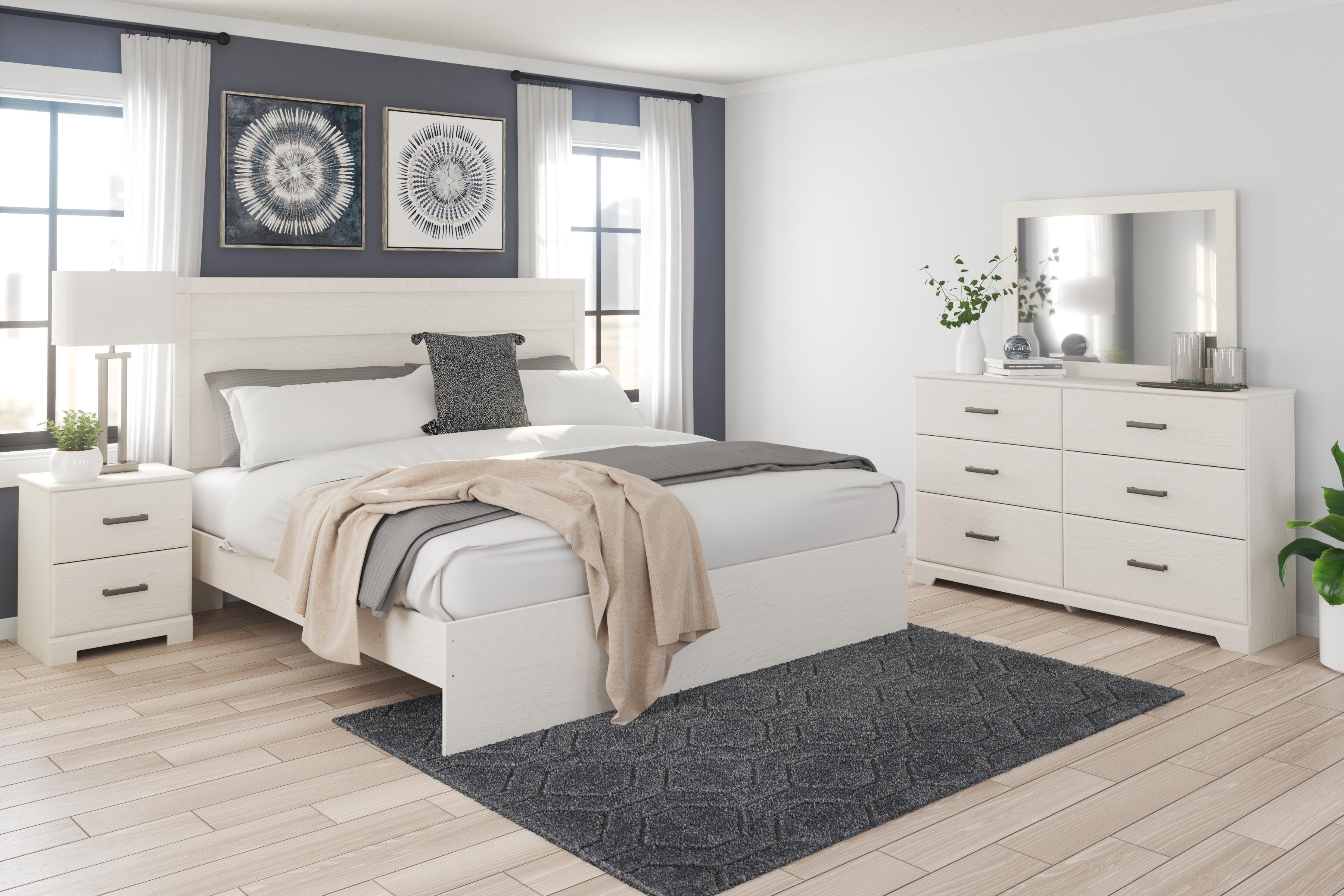 Stelsie Panel Bed with Mirrored Dresser and Nightstand