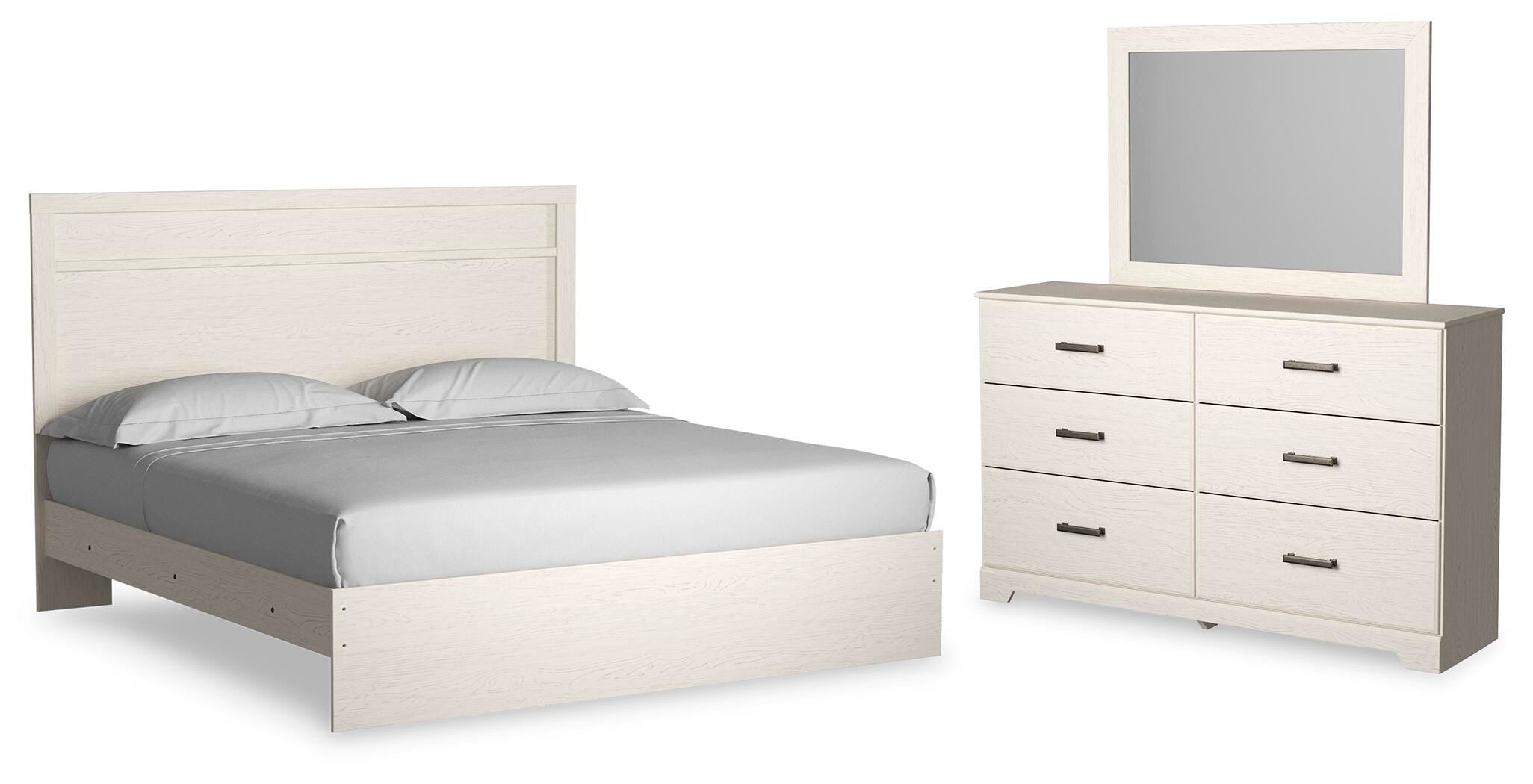 Stelsie Panel Bed with Mirrored Dresser