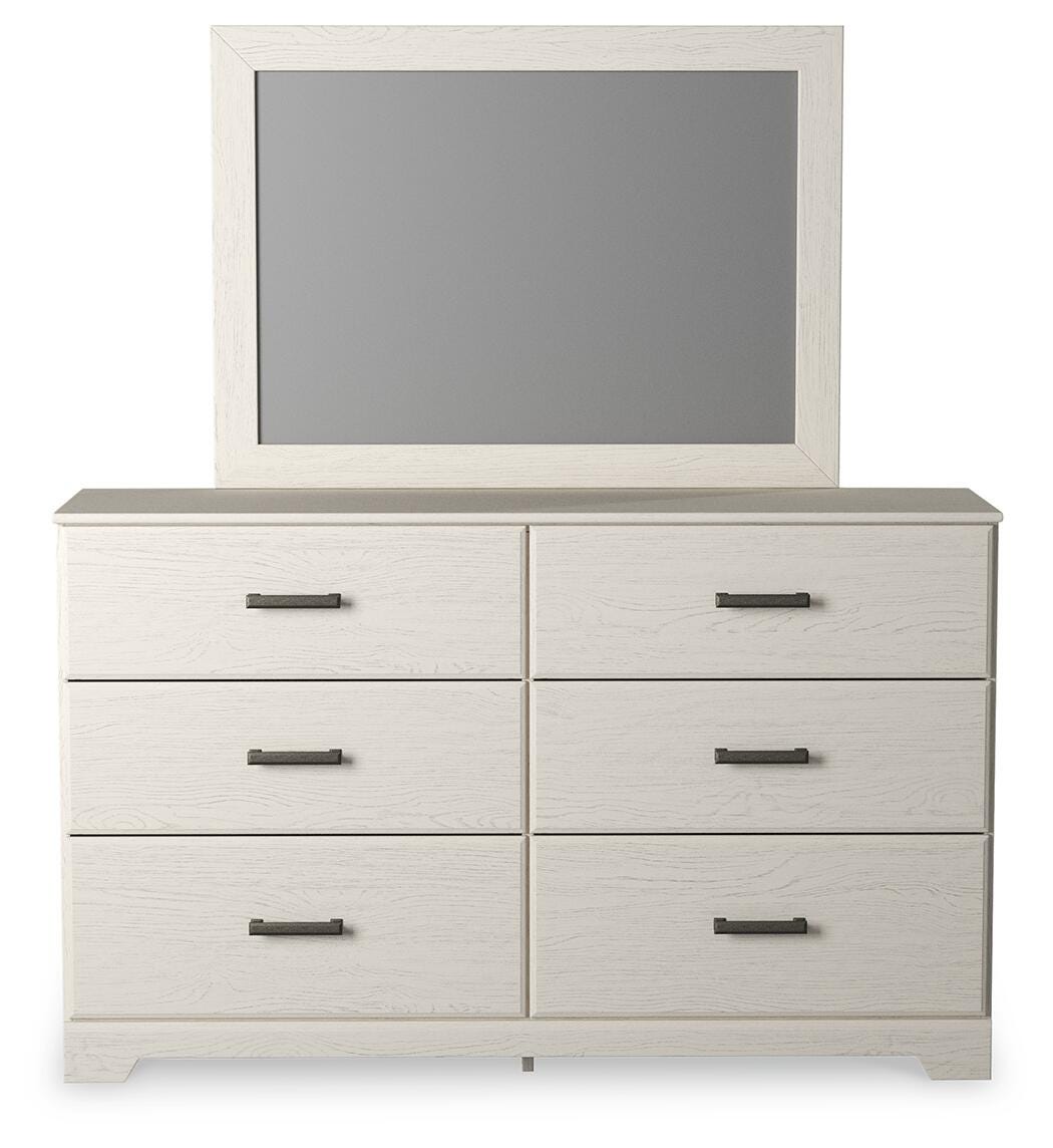 Stelsie Panel Bed with Mirrored Dresser