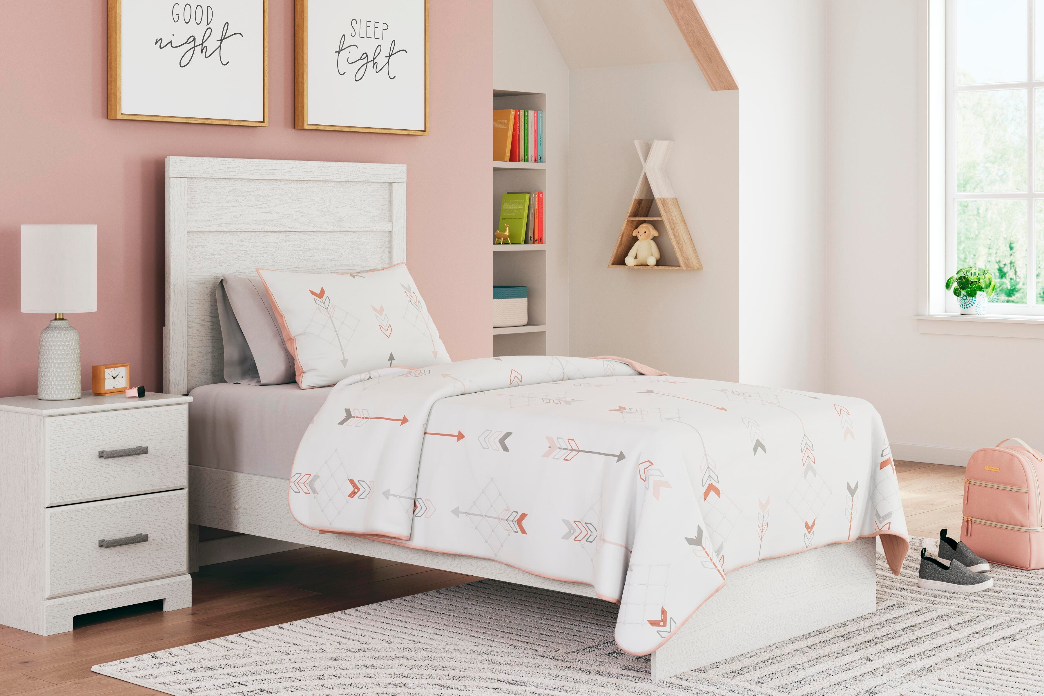 Stelsie Panel Bed with Mirrored Dresser and 2 Nightstands