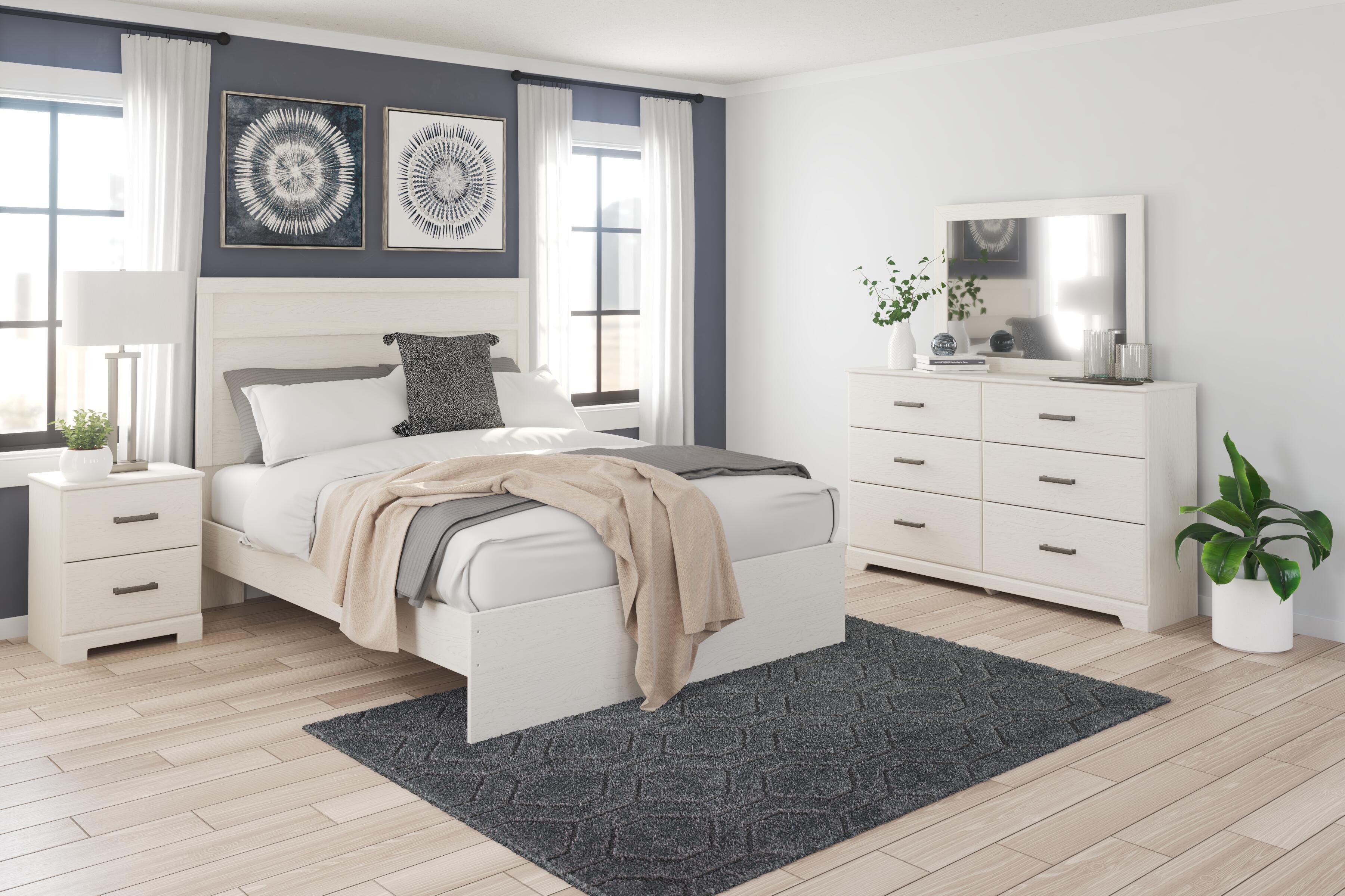 Stelsie Panel Bed with Mirrored Dresser and Nightstand