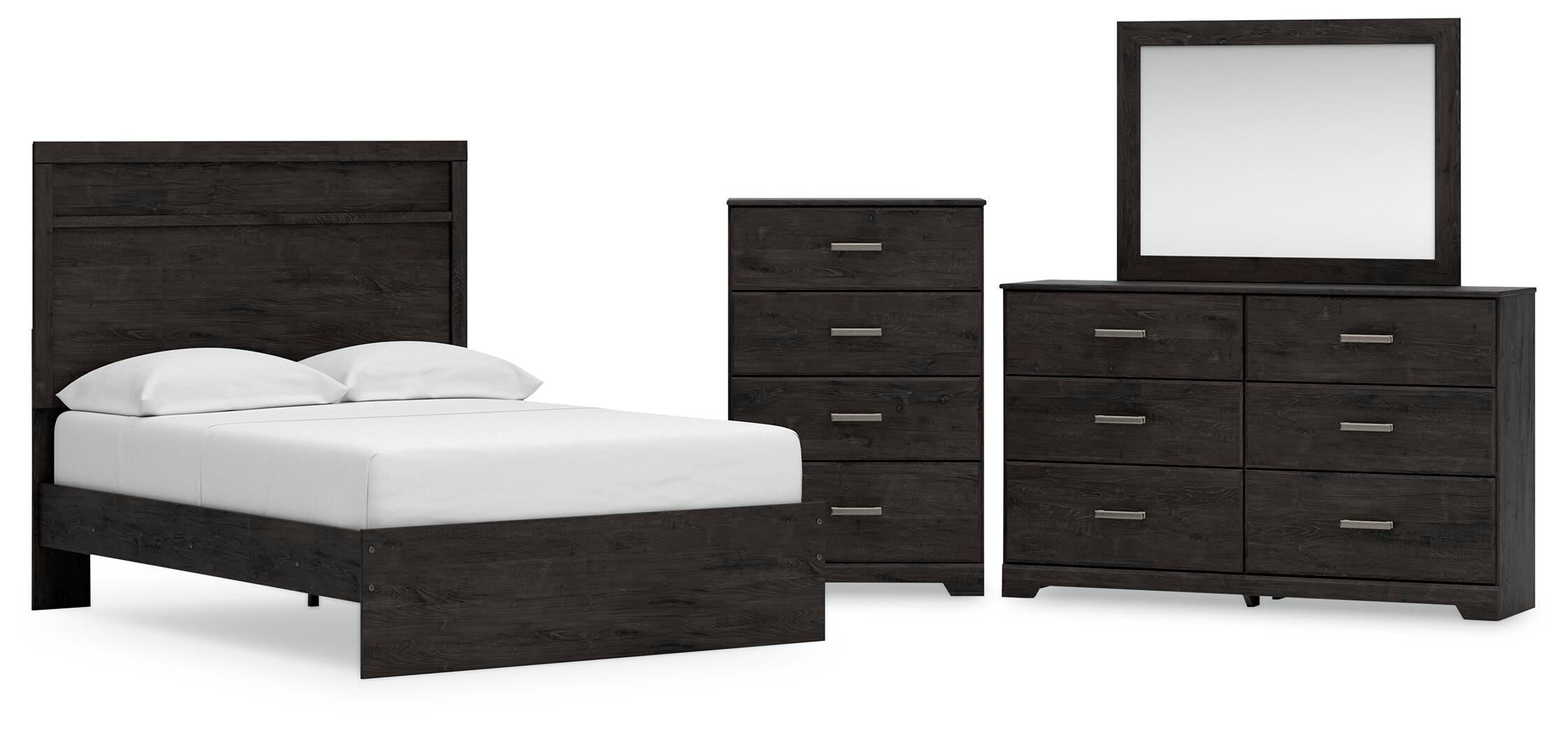Belachime Panel Bed with Mirrored Dresser and Chest