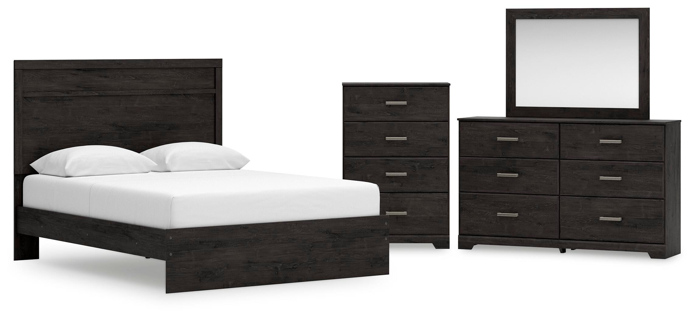 Belachime Panel Bed with Mirrored Dresser and Chest