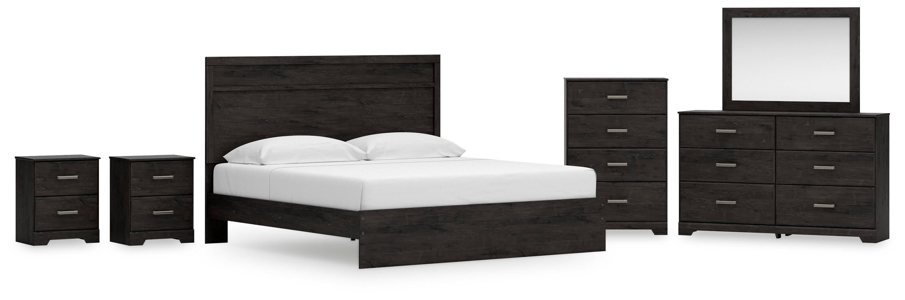 Belachime Panel Bed with Mirrored Dresser, Chest and 2 Nightstands