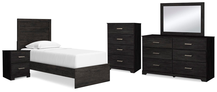Belachime Panel Bed with Mirrored Dresser, Chest and Nightstand