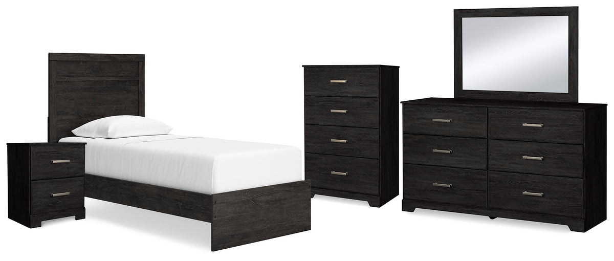 Belachime Panel Bed with Mirrored Dresser, Chest and Nightstand