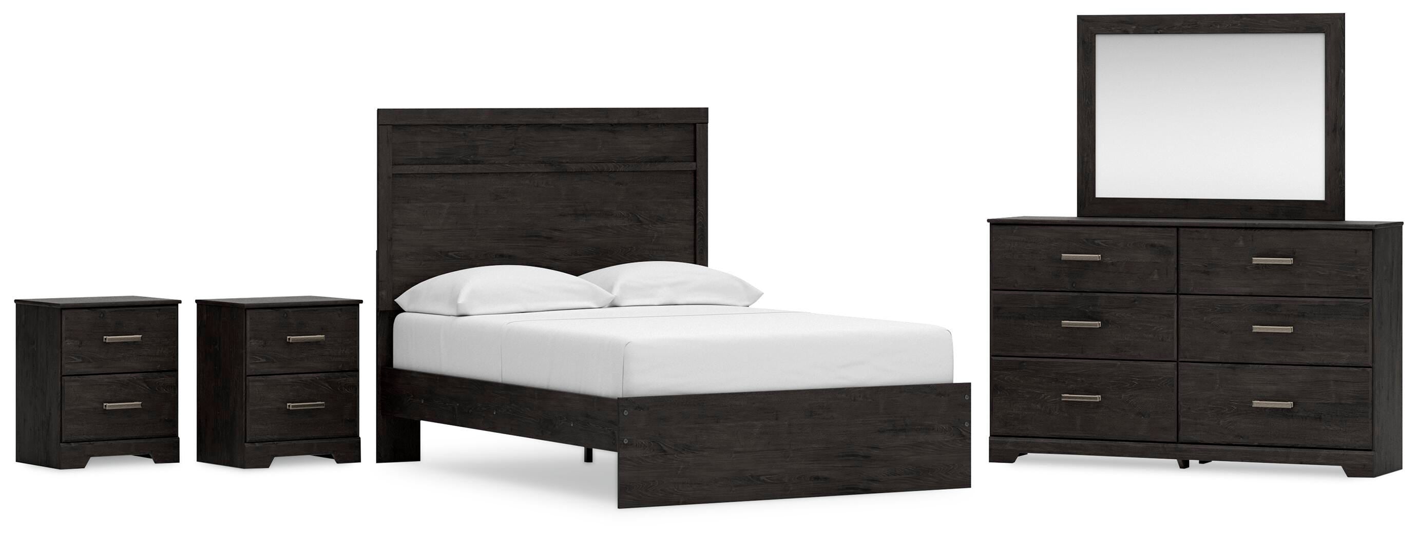 Belachime Panel Bed with Mirrored Dresser and 2 Nightstands