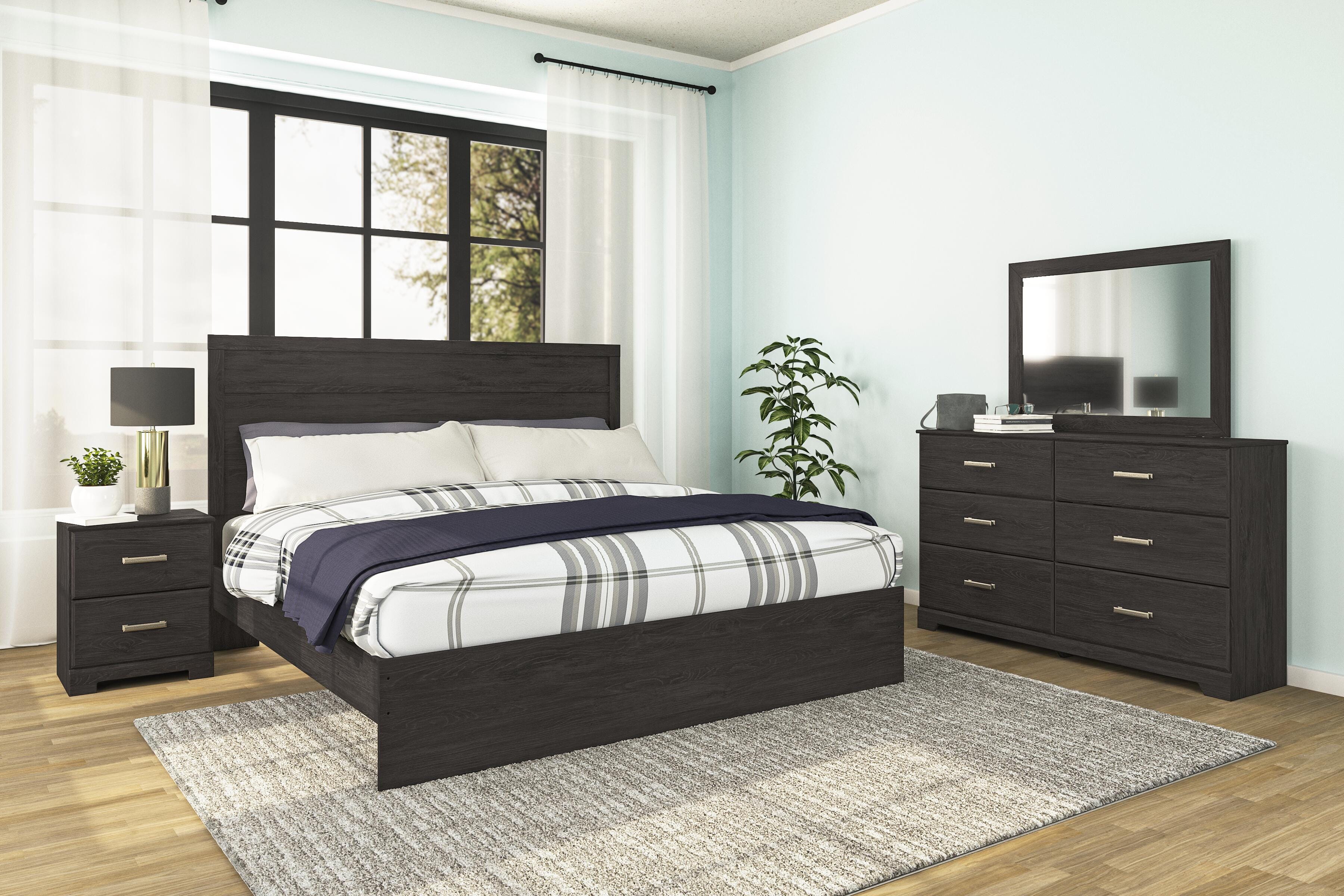 Belachime Panel Bed with Mirrored Dresser and 2 Nightstands