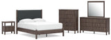 Pamytta Upholstered Panel Platform Bed, Dresser, Mirror, Chest and Nightstand