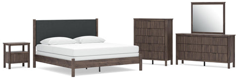 Pamytta Upholstered Panel Bed, Dresser, Mirror, Chest and Nightstand