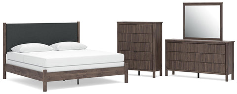 Pamytta Upholstered Panel Bed, Dresser, Mirror and Chest