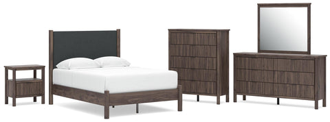Pamytta Upholstered Panel Platform Bed, Dresser, Mirror, Chest and Nightstand
