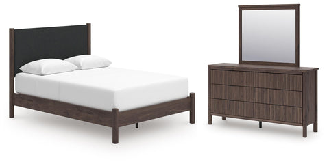 Pamytta Upholstered Platform Bed, Dresser and Mirror