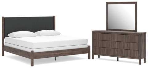 Pamytta Upholstered Panel Bed, Dresser and Mirror