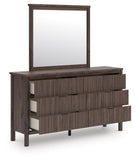 Pamytta Upholstered Panel Bed, Dresser, Mirror and Chest