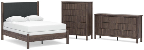 Pamytta Upholstered Panel Bed, Dresser and Chest
