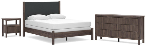 Pamytta Upholstered Panel Bed, Dresser and Nightstand