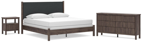 Pamytta Upholstered Panel Bed, Dresser and Nightstand